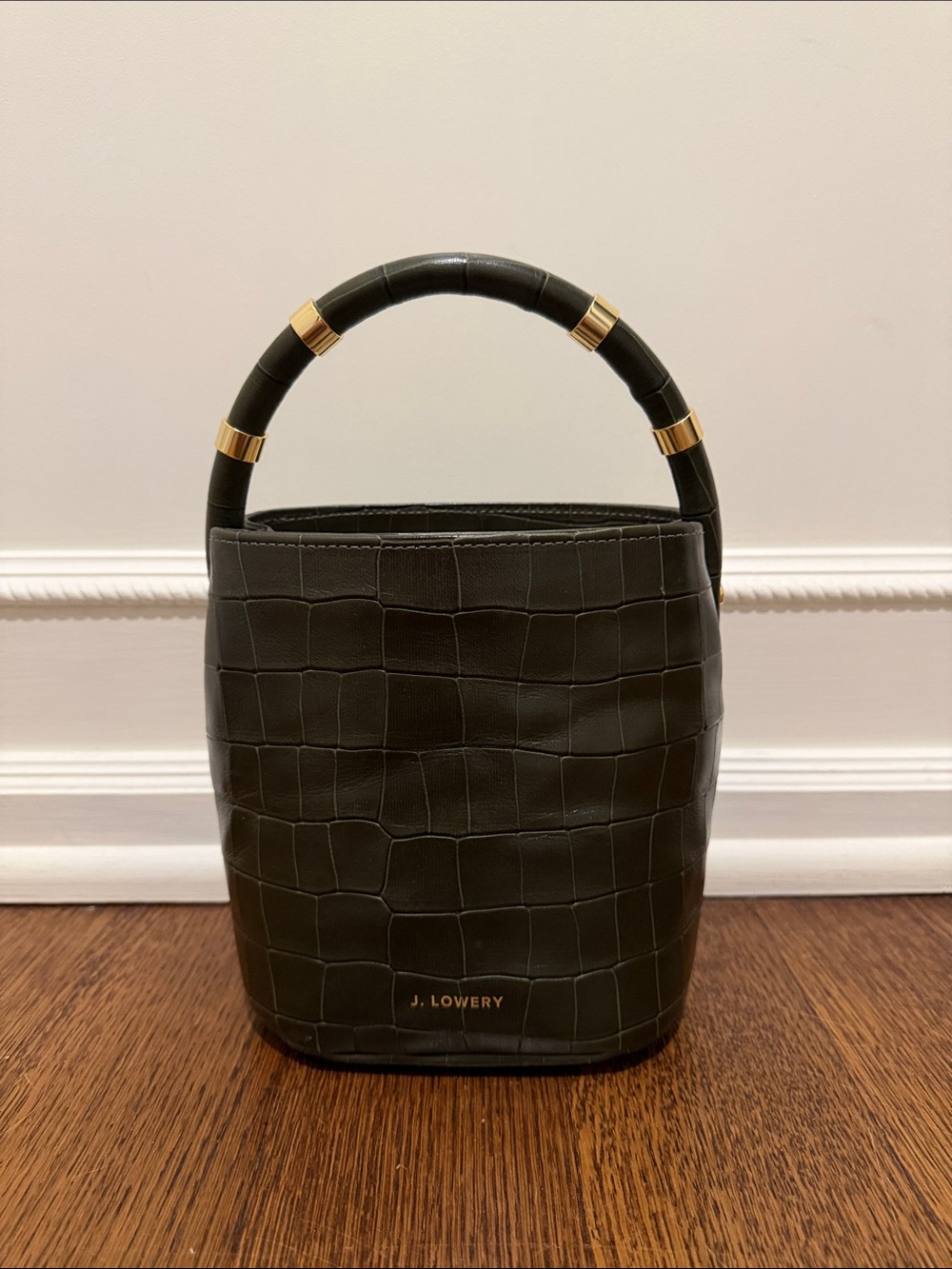 Green Croc-Embossed Top-Handle Bag